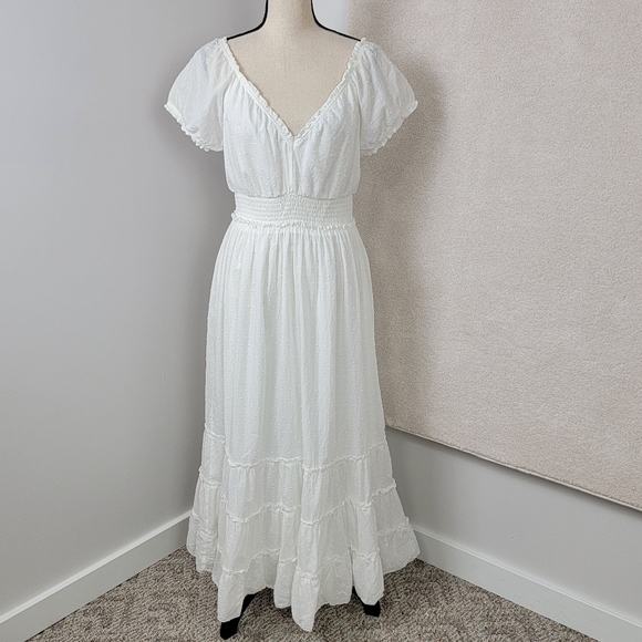 Betsy Johnson NEW Women's L White Swiss Dot Smocked Waist Cottagecore Boho Dress - Picture 3 of 13